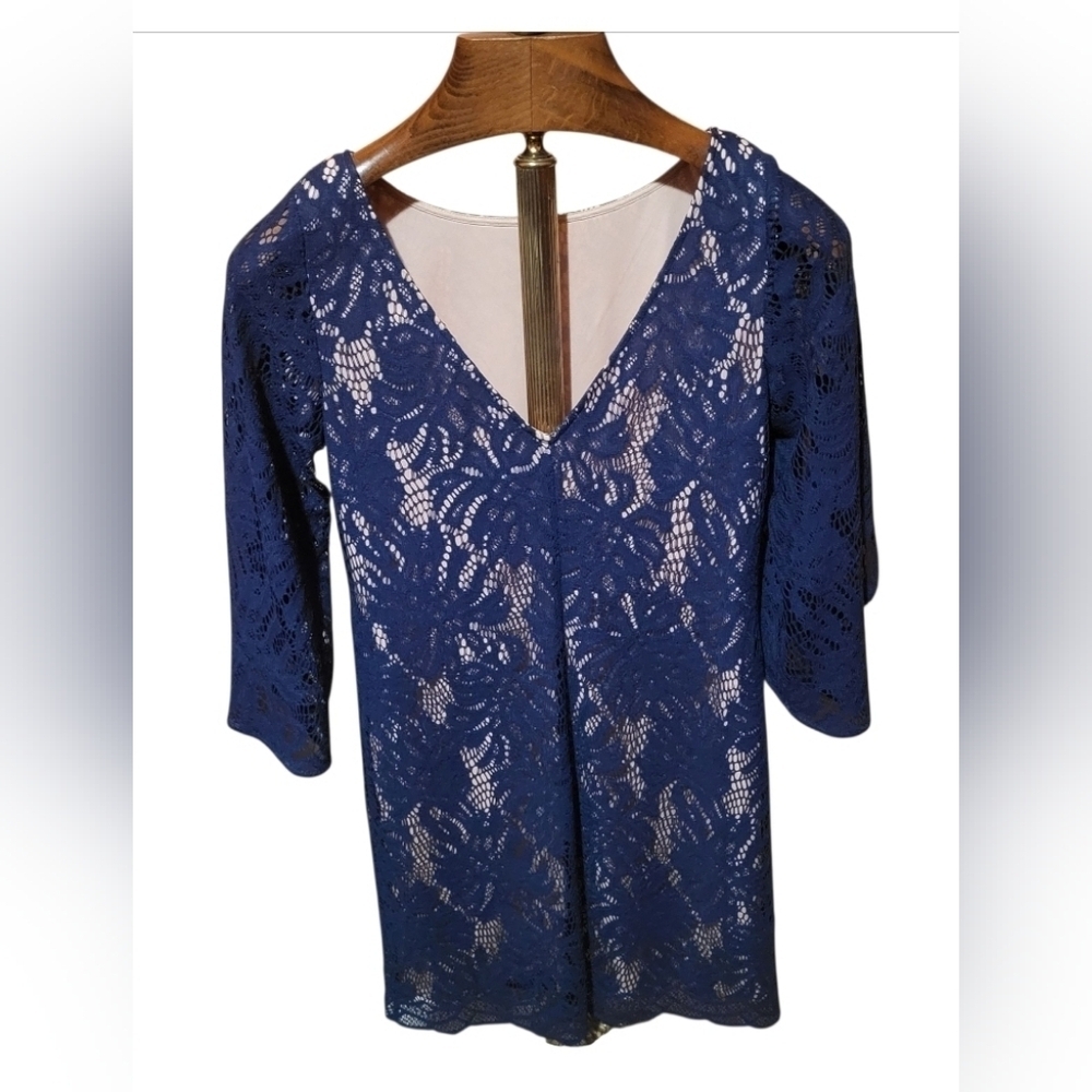 Lilly Pulitzer Bellmont Dress - True Navy Paradise Found Lace Detail Size Small - Picture 3 of 9